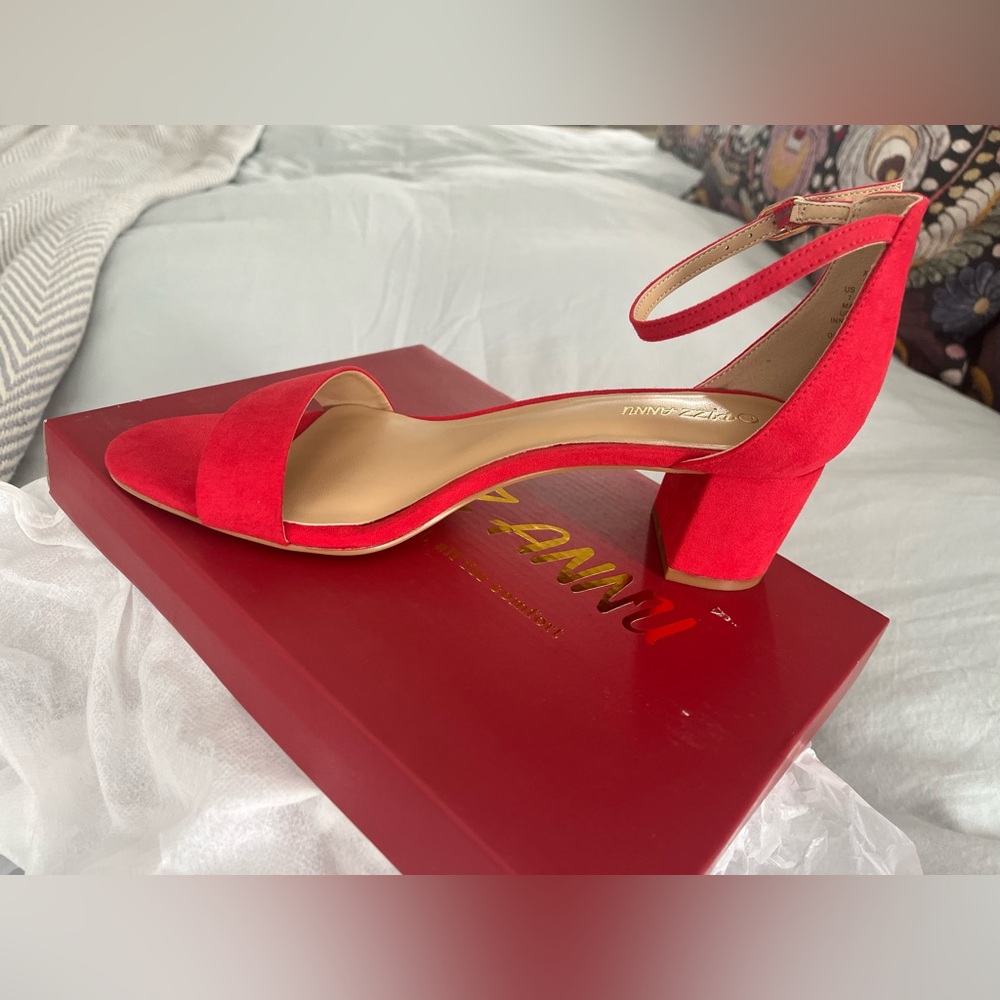Women's Red Block Heel Sandals